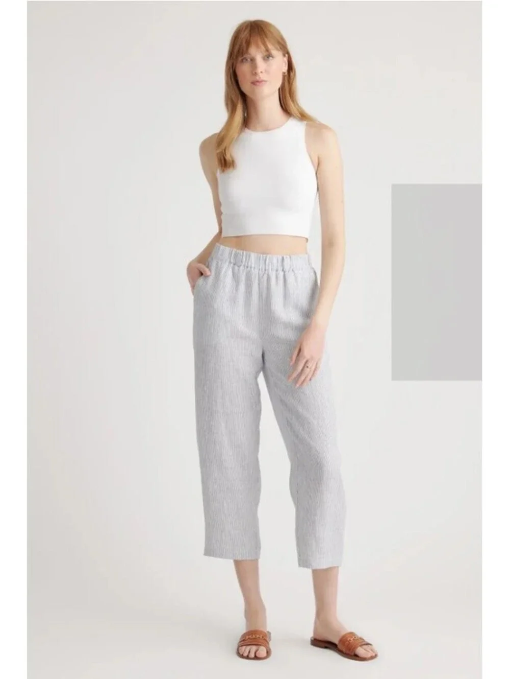 Quince Women's Striped 100% Linen Casual Pants Medium NEW